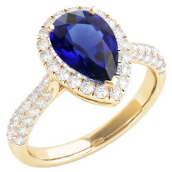 Anello di fidanzamento con diamante Halo Blue Zaffiro oro giallo 5 carati