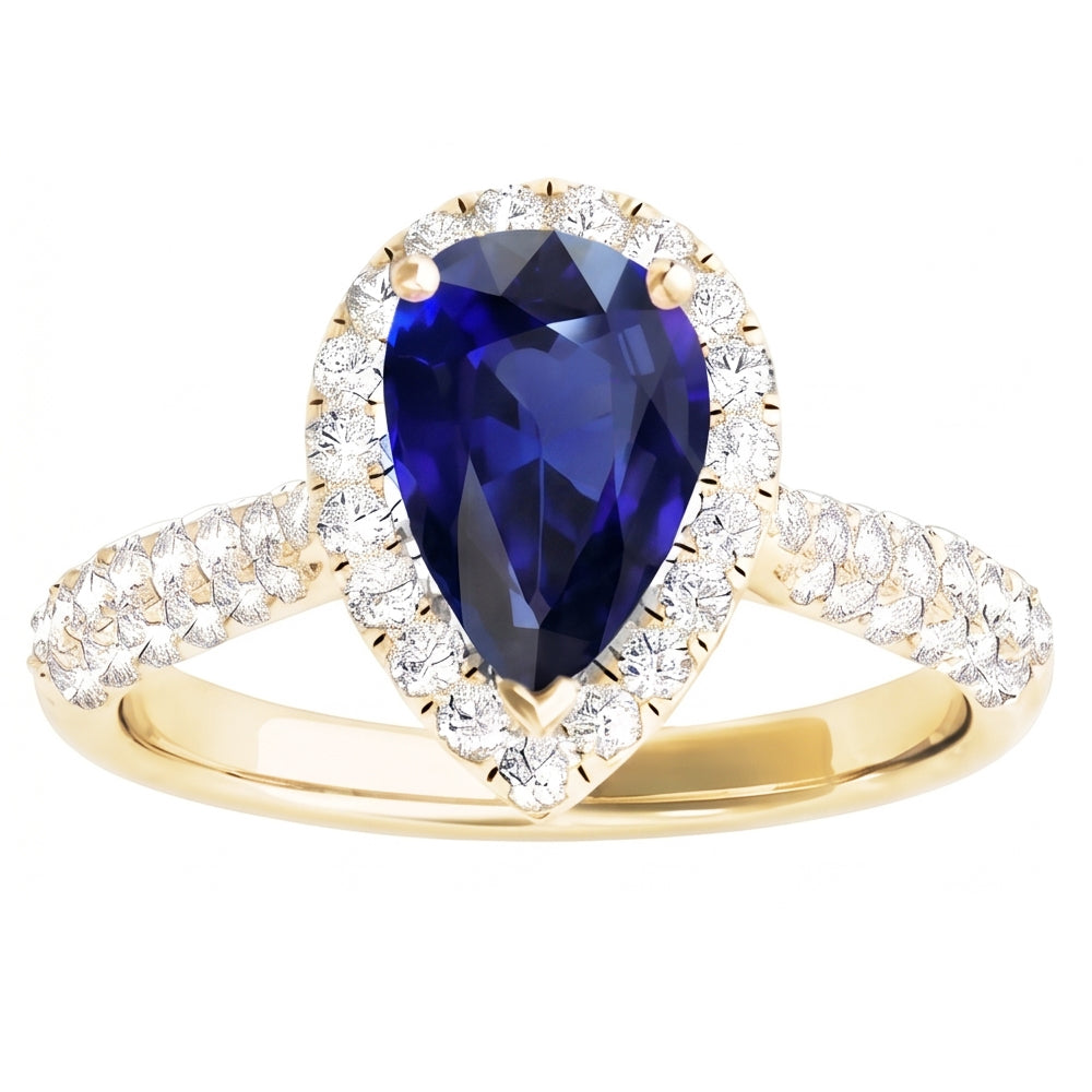 Anello di fidanzamento con diamante Halo Blue Zaffiro oro giallo 5 carati