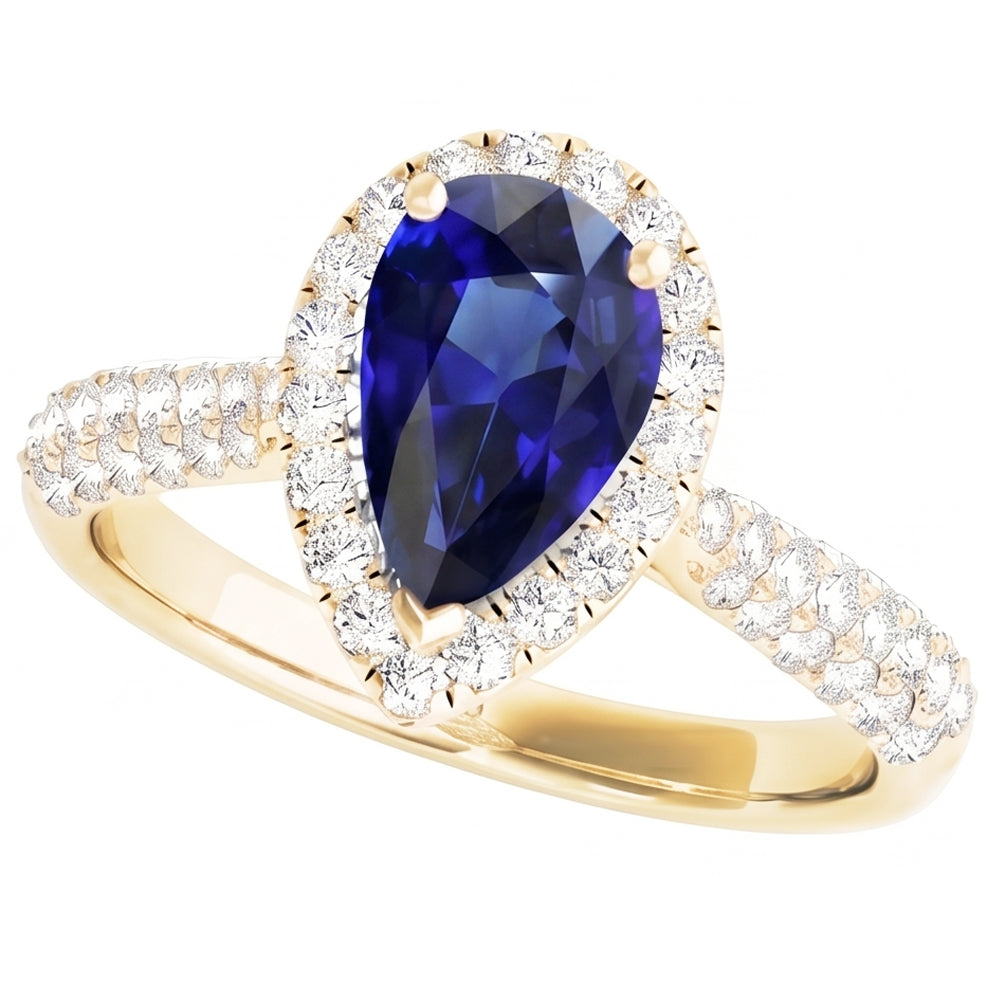 Anello di fidanzamento con diamante Halo Blue Zaffiro oro giallo 5 carati