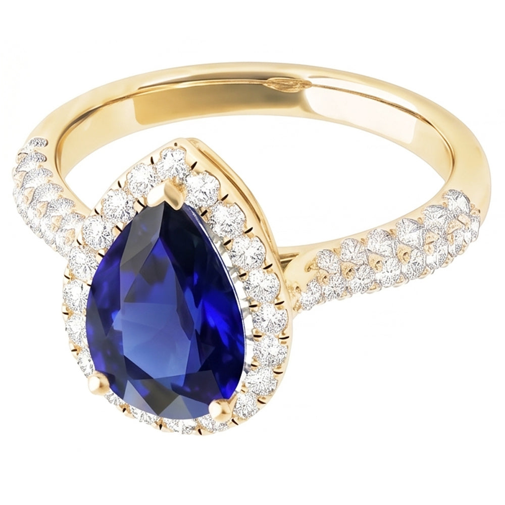 Anello di fidanzamento con diamante Halo Blue Zaffiro oro giallo 5 carati