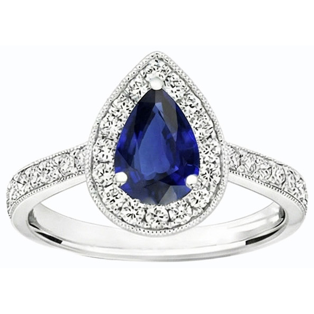 Anello di fidanzamento con diamante Halo Pera Srilanka Zaffiro 4.50 carati