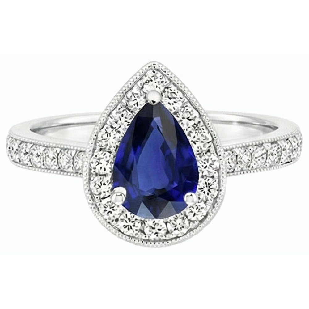 Anello di fidanzamento con diamante Halo Pera Srilanka Zaffiro 4.50 carati