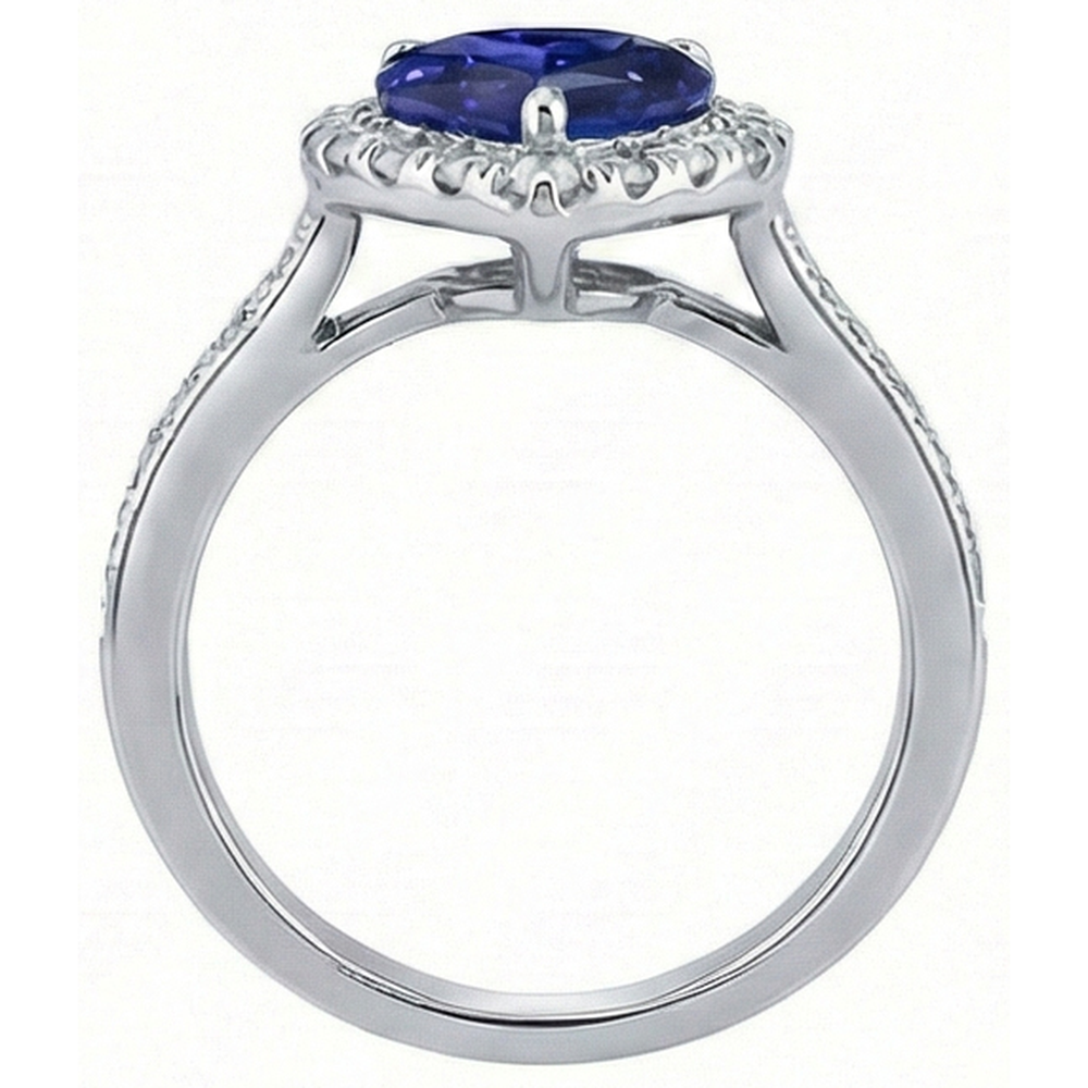Anello di fidanzamento con diamante Halo. taglio a cuore. zaffiro blu 4 carati