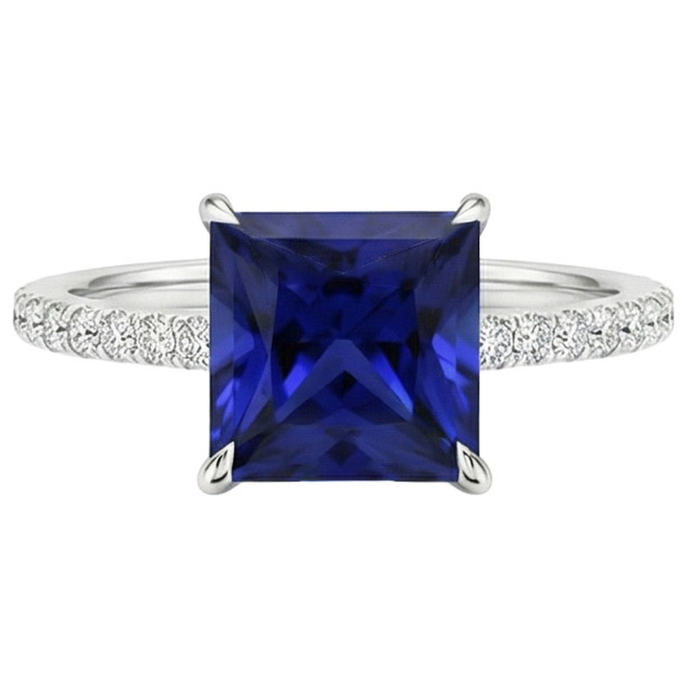 vero princess zaffiro 5.50carati anello su bianco
