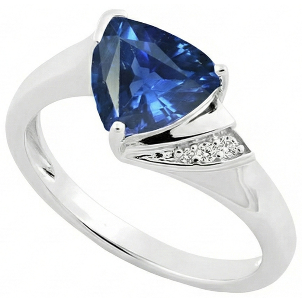 Anello di fidanzamento con diamante Trilioni di zaffiro blu profondo 1.75 carati