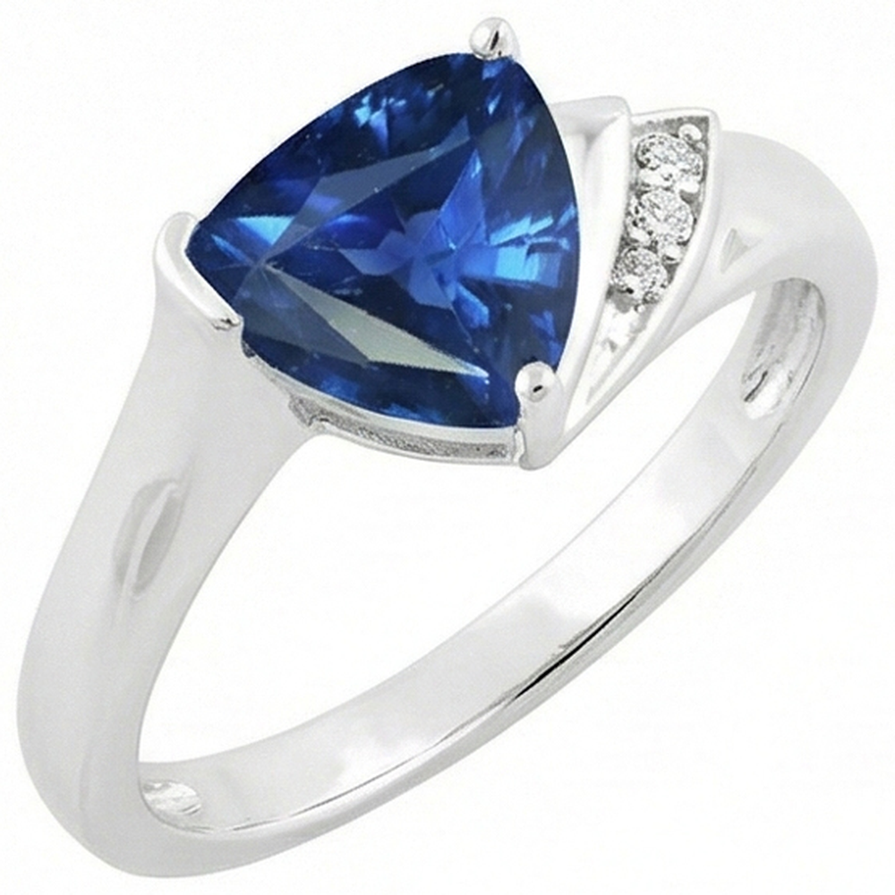 Anello di fidanzamento con diamante Trilioni di zaffiro blu profondo 1.75 carati