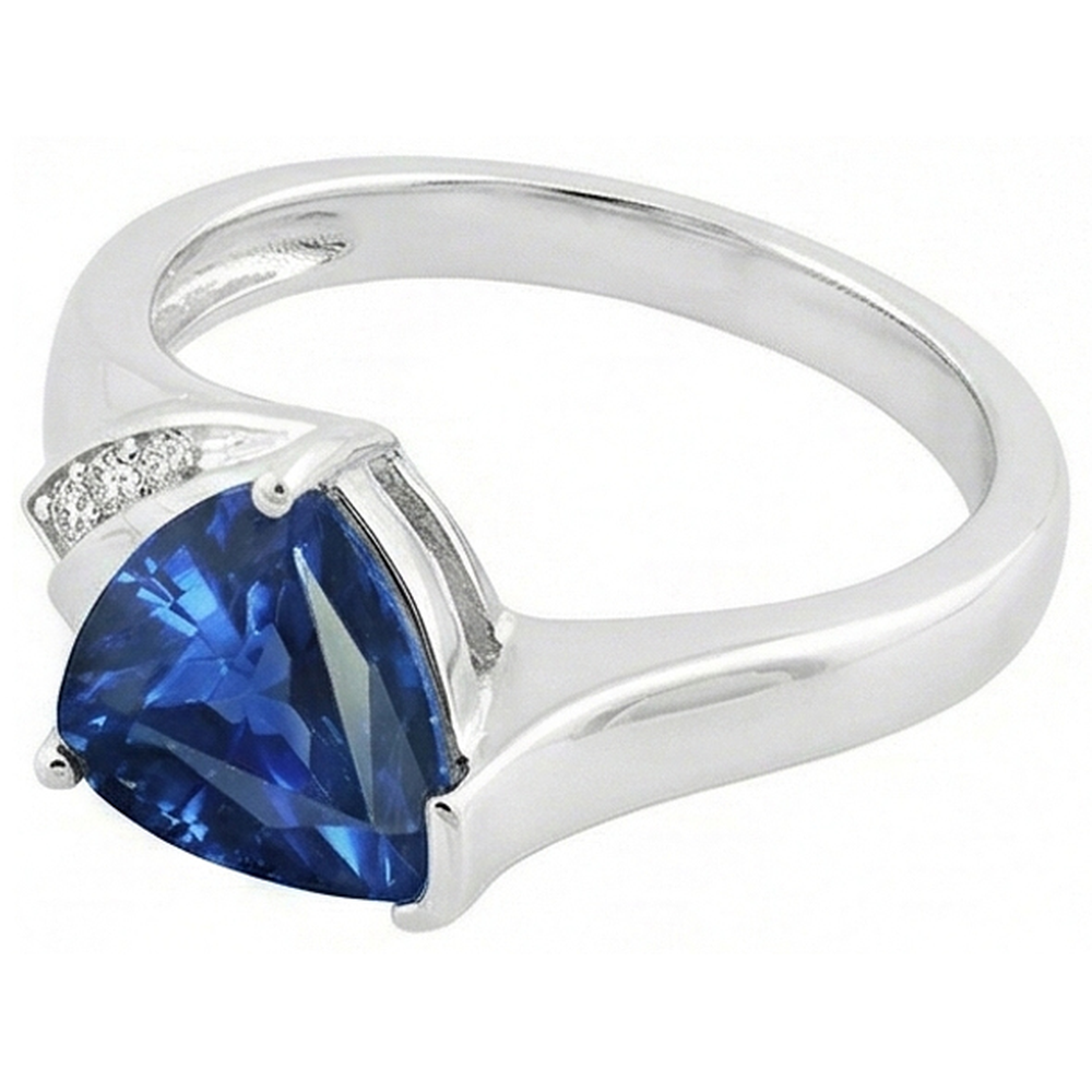 Anello di fidanzamento con diamante Trilioni di zaffiro blu profondo 1.75 carati