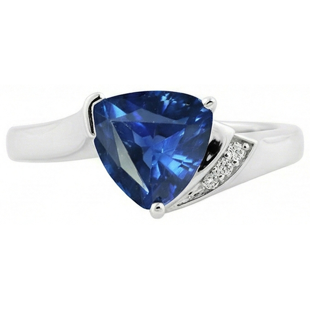 Anello di fidanzamento con diamante Trilioni di zaffiro blu profondo 1.75 carati