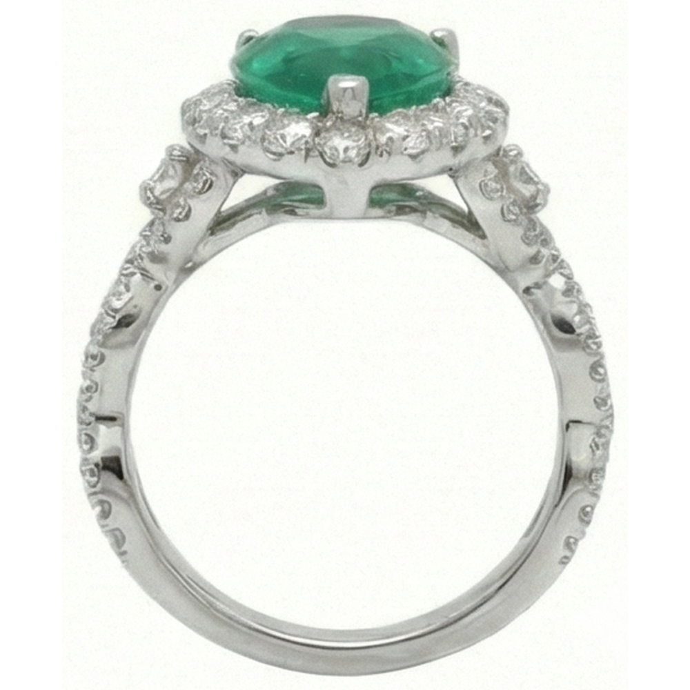 Anello di fidanzamento con diamante Verde smeraldo taglio pera 9 carati oro bianco 14K
