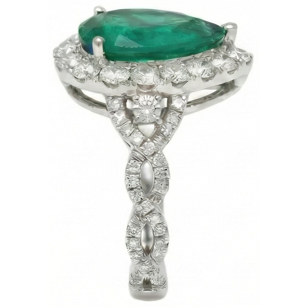 Anello di fidanzamento con diamante Verde smeraldo taglio pera 9 carati oro bianco 14K