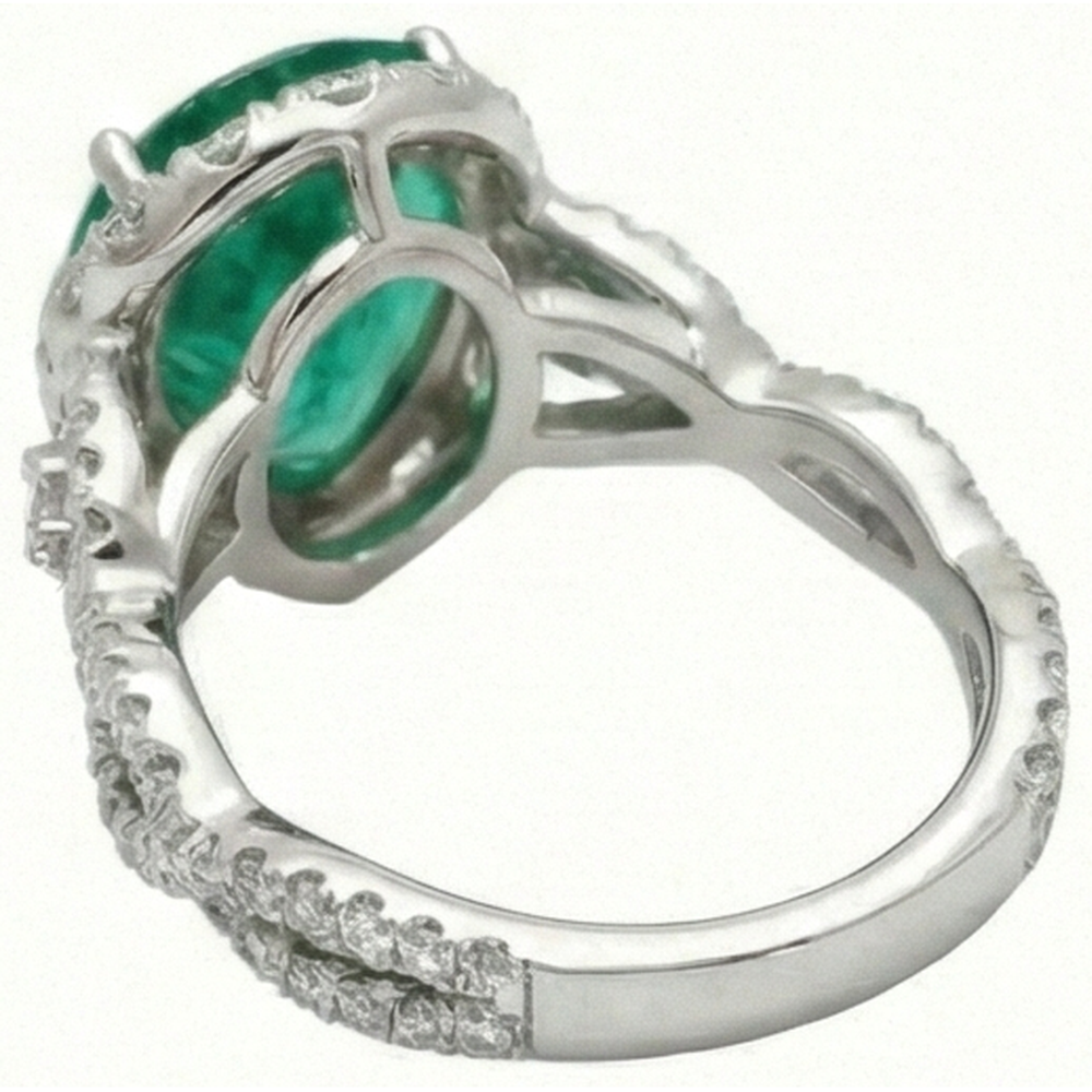 Anello di fidanzamento con diamante Verde smeraldo taglio pera 9 carati oro bianco 14K