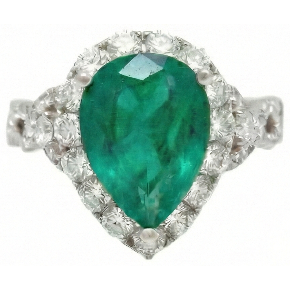 Anello di fidanzamento con diamante Verde smeraldo taglio pera 9 carati oro bianco 14K