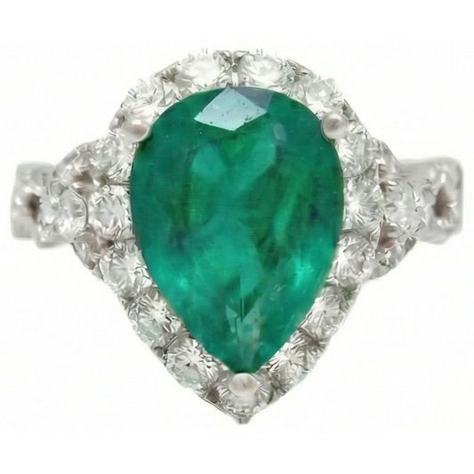 Anello di fidanzamento con diamante Verde smeraldo taglio pera 9 carati oro bianco 14K
