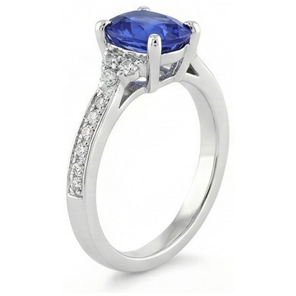 vero round diamante 3.50carati anello con accenti diamanti