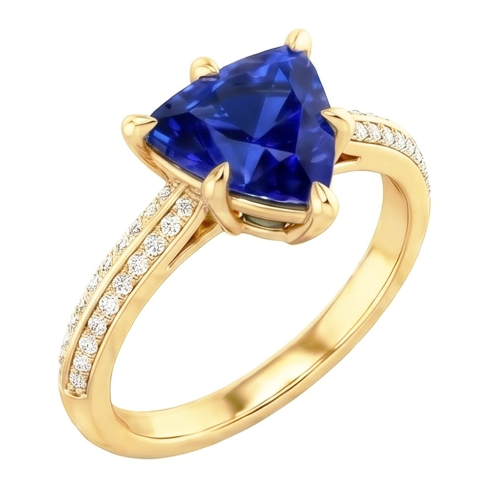 Anello di fidanzamento con diamante a 6 punte Trilioni di zaffiro di Ceylon 2.50 carati