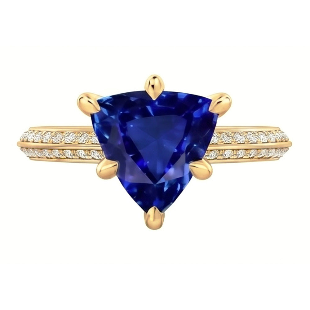 Anello di fidanzamento con diamante a 6 punte Trilioni di zaffiro di Ceylon 2.50 carati