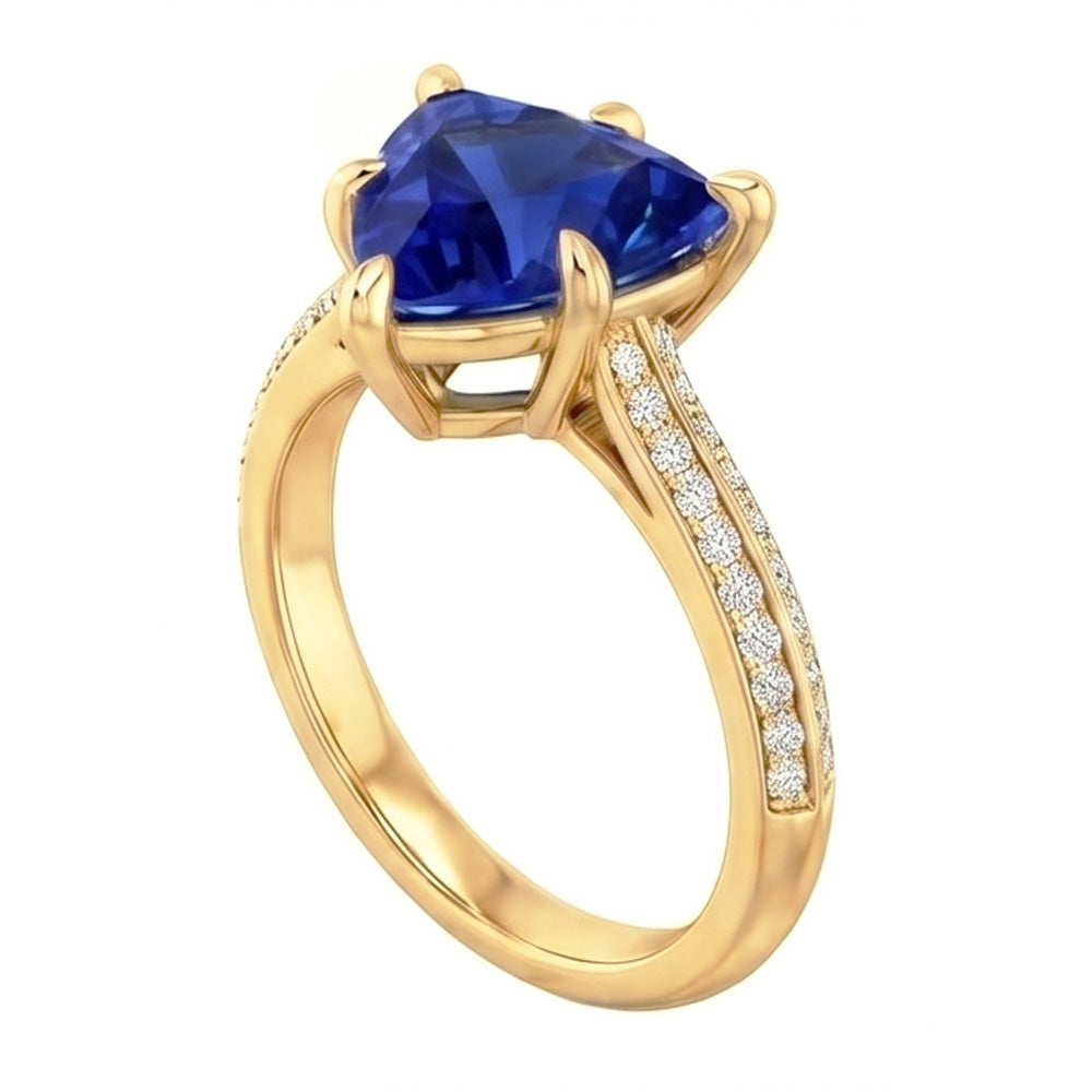 Anello di fidanzamento con diamante a 6 punte Trilioni di zaffiro di Ceylon 2.50 carati