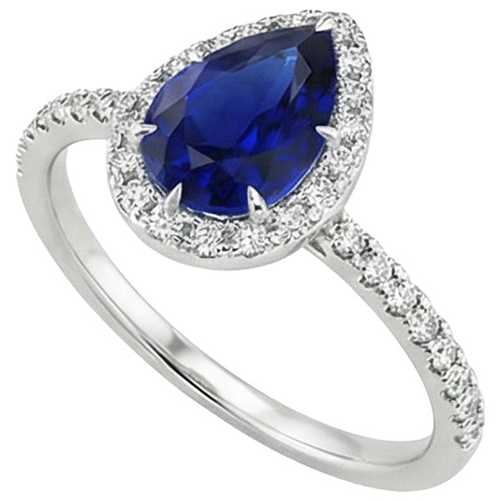 Anello di fidanzamento con diamante a goccia stile pera zaffiro blu 6.20 carati