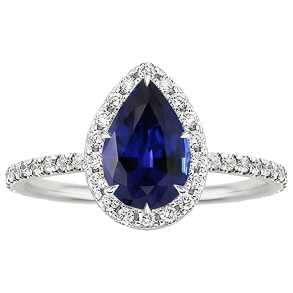 Anello di fidanzamento con diamante a goccia stile pera zaffiro blu 6.20 carati