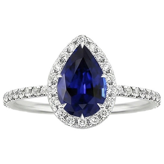 Anello di fidanzamento con diamante a goccia stile pera zaffiro blu 6.20 carati