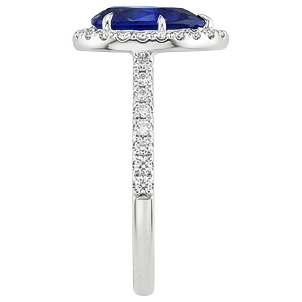 Anello di fidanzamento con diamante a goccia stile pera zaffiro blu 6.20 carati
