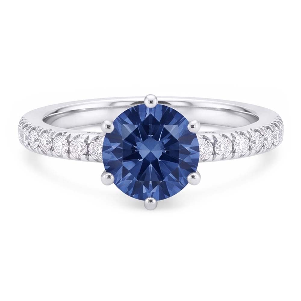 Anello di fidanzamento con diamante blu da 2 carati con gemma a 6 punte
