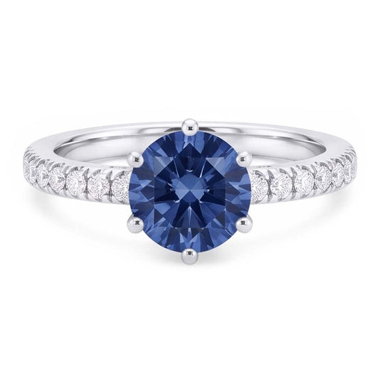 Anello di fidanzamento con diamante blu da 2 carati con gemma a 6 punte