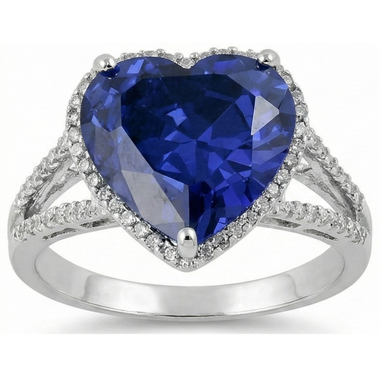Anello di fidanzamento con diamante blu zaffiro blu Sri Lanka grande cuore 5.75 carati