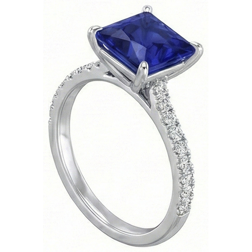 Anello di fidanzamento con diamante da donna con zaffiro di Ceylon taglio principessa 4.75 carati