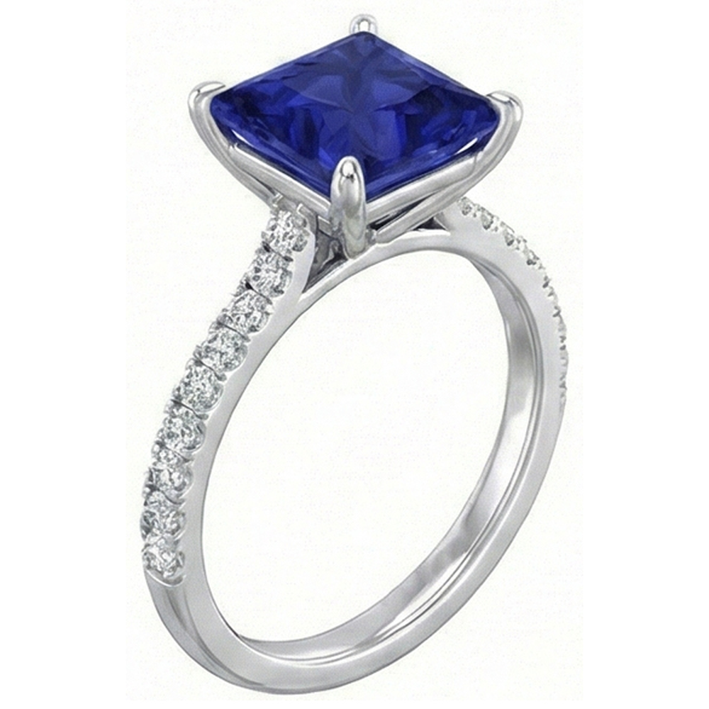Anello di fidanzamento con diamante da donna con zaffiro di Ceylon taglio principessa 4.75 carati