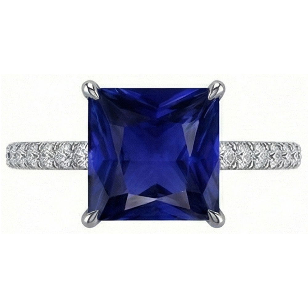 Anello di fidanzamento con diamante da donna con zaffiro di Ceylon taglio principessa 4.75 carati