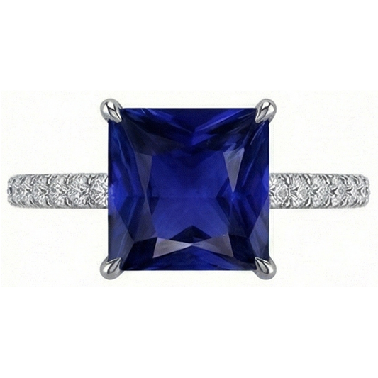 Anello di fidanzamento con diamante da donna con zaffiro di Ceylon taglio principessa 4.75 carati