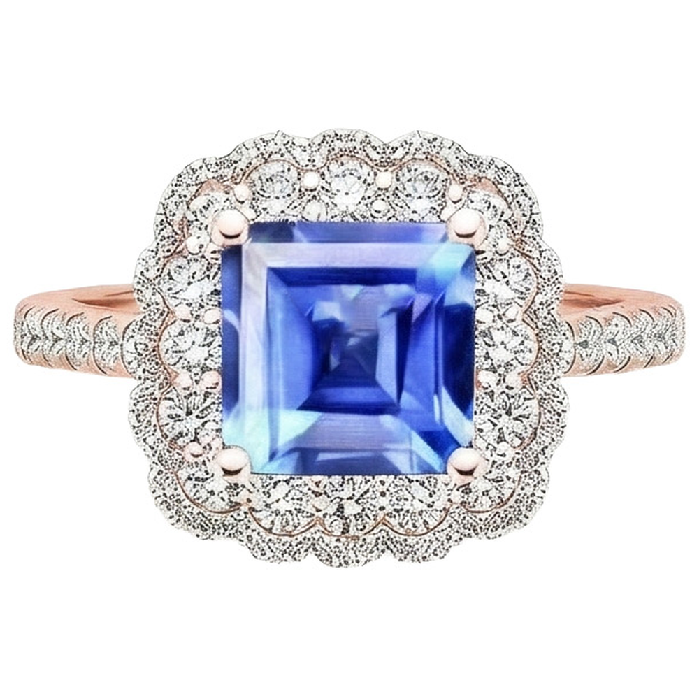 vero asscher zaffiro 5carati anello angolo laterale