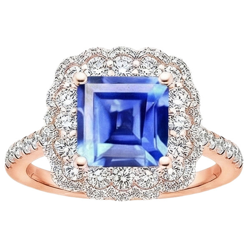vero asscher zaffiro 5carati anello dettaglio ravvicinato