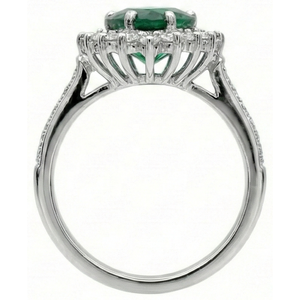Anello di fidanzamento con diamante e Verde smeraldo taglio cuore 6 carati oro bianco 14K