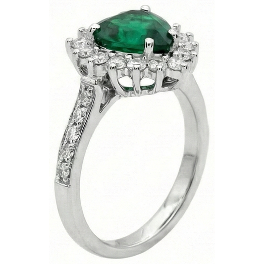 Anello di fidanzamento con diamante e Verde smeraldo taglio cuore 6 carati oro bianco 14K