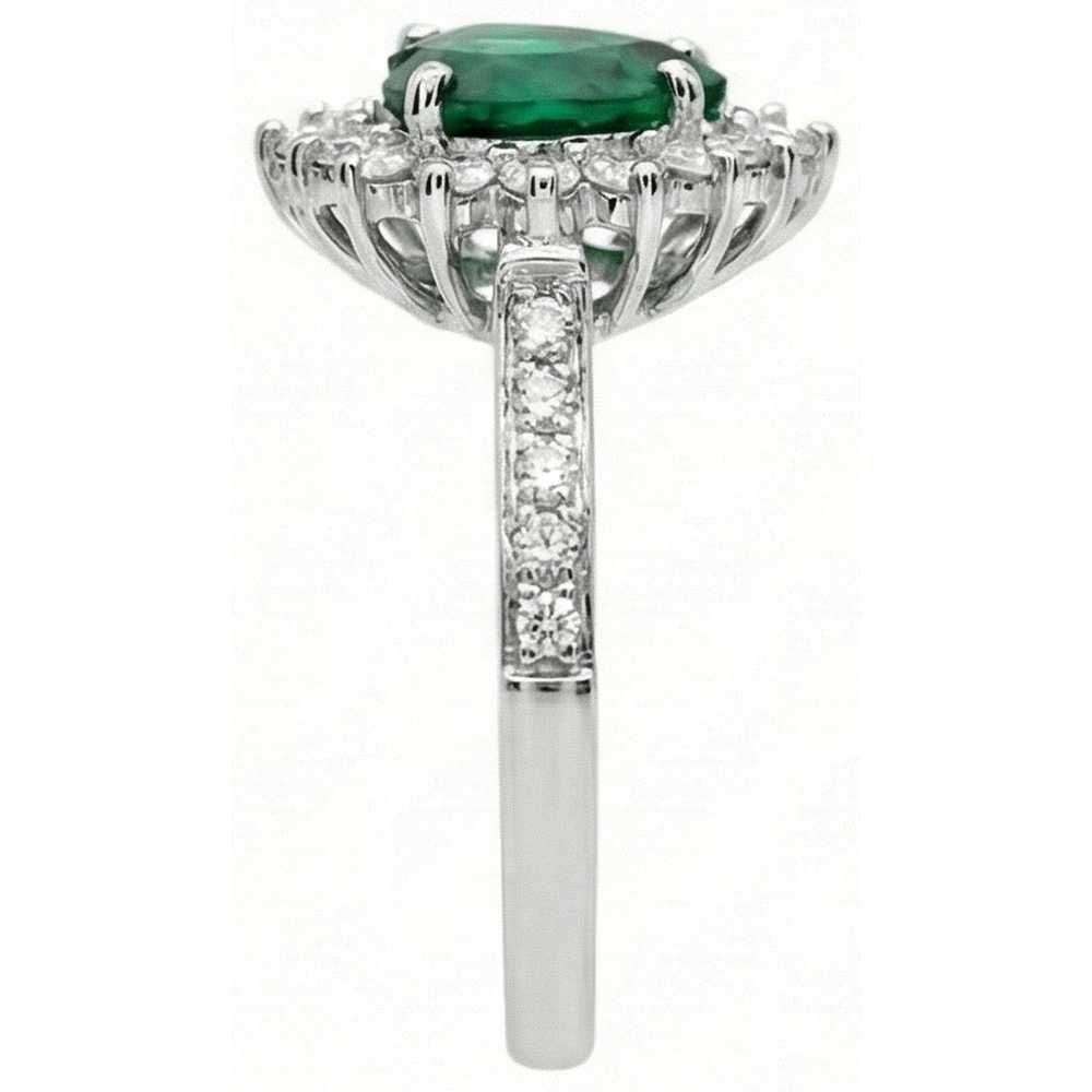 Anello di fidanzamento con diamante e Verde smeraldo taglio cuore 6 carati oro bianco 14K