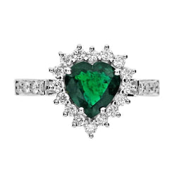 Anello di fidanzamento con diamante e Verde smeraldo taglio cuore 6 carati oro bianco 14K