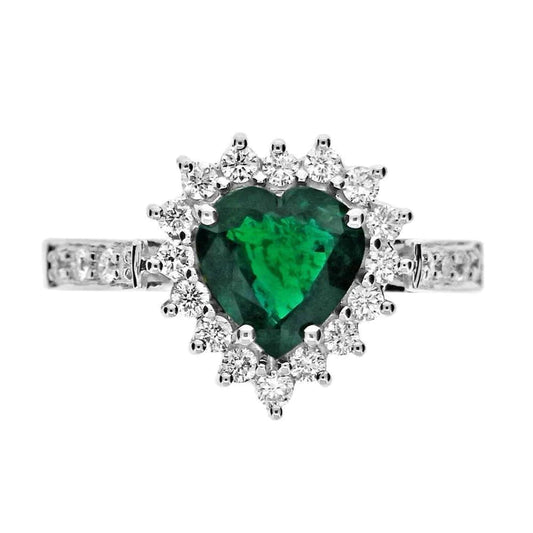Anello di fidanzamento con diamante e Verde smeraldo taglio cuore 6 carati oro bianco 14K