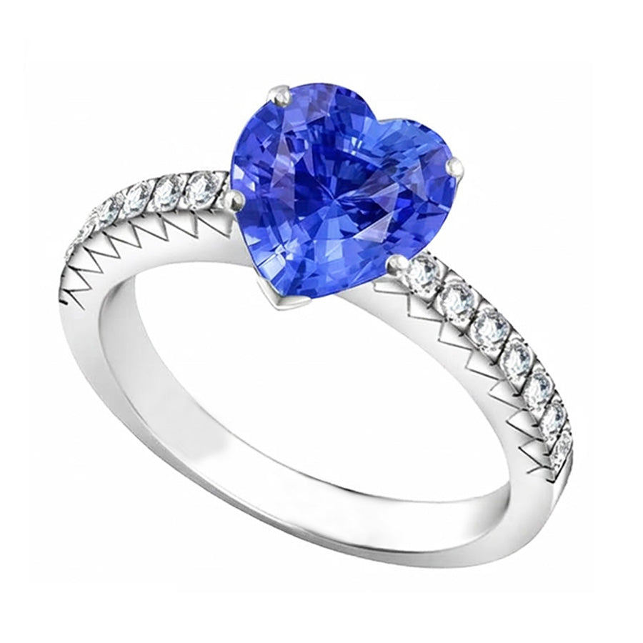 Anello di fidanzamento con diamante e zaffiro. 4 carati. in oro bianco 14K