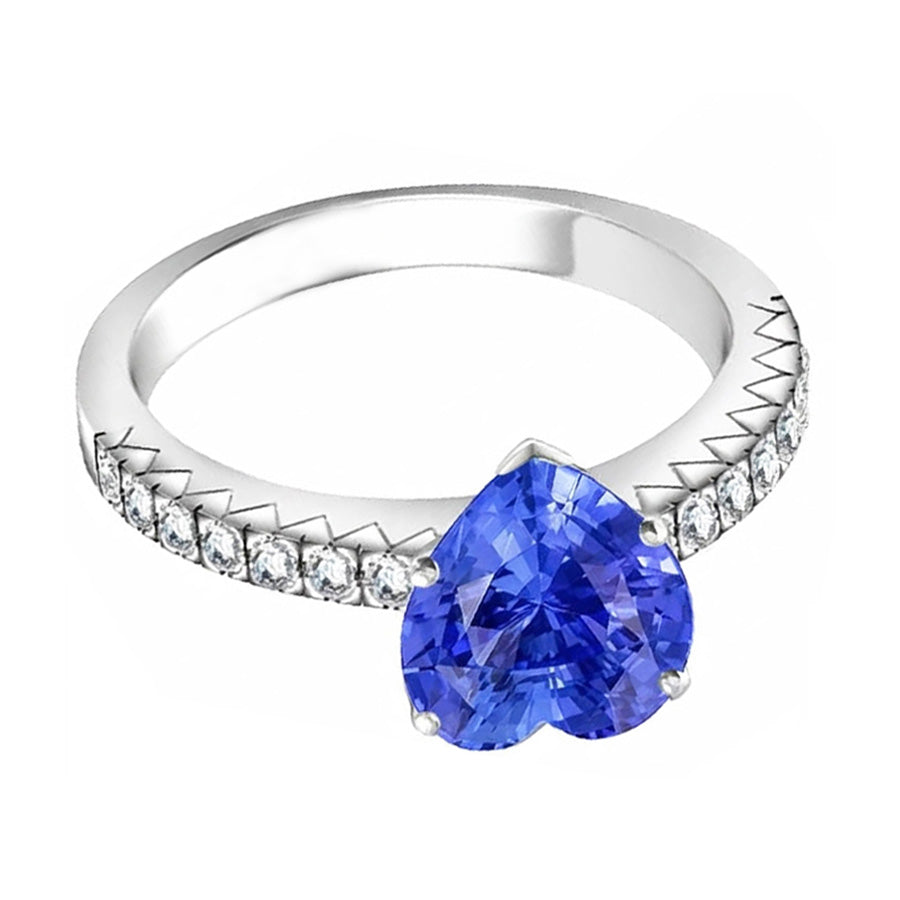 Anello di fidanzamento con diamante e zaffiro. 4 carati. in oro bianco 14K