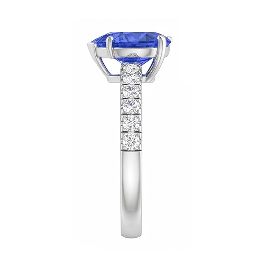 Anello di fidanzamento con diamante e zaffiro. 4 carati. in oro bianco 14K