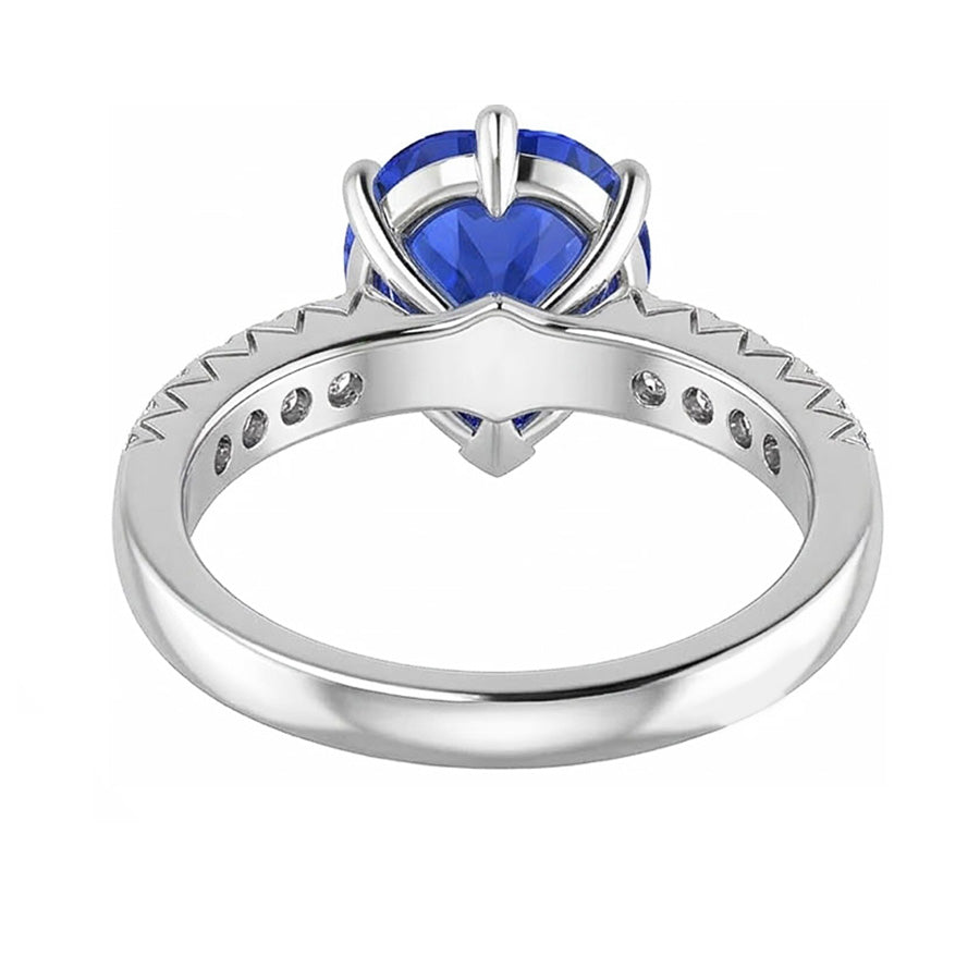 Anello di fidanzamento con diamante e zaffiro. 4 carati. in oro bianco 14K