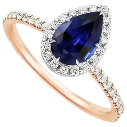 Anello di fidanzamento con diamante e zaffiro a pera di Ceylon bicolore 6 carati Nuovo