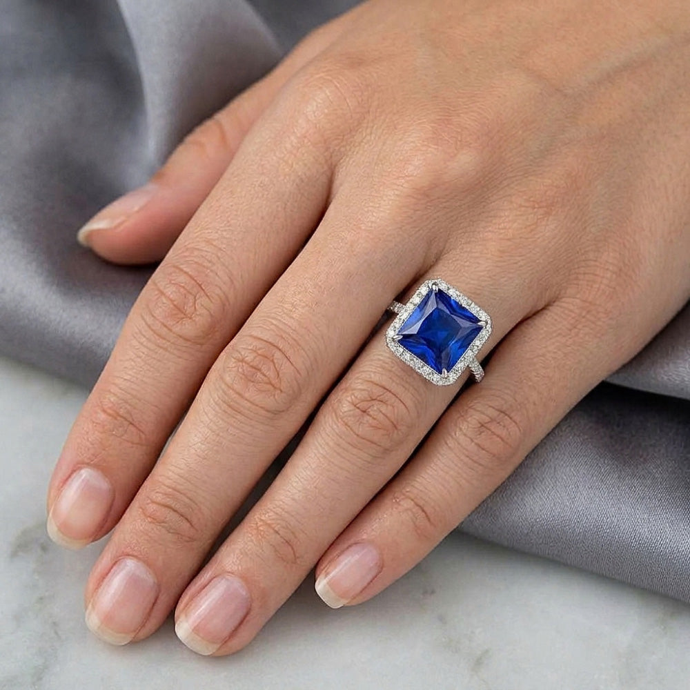 Anello di fidanzamento con diamante e zaffiro blu GIA CERTIFICATO con accenti 7,14 carati