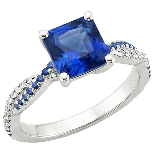 Anello di fidanzamento con diamante fantasia Zaffiri blu di Ceylon Oro 3.45 carati