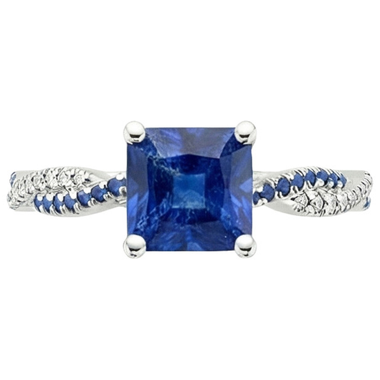 Anello di fidanzamento con diamante fantasia Zaffiri blu di Ceylon Oro 3.45 carati