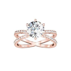 Anello di fidanzamento con diamante in oro rosa 14K con gambo intrecciato 1,50 carati