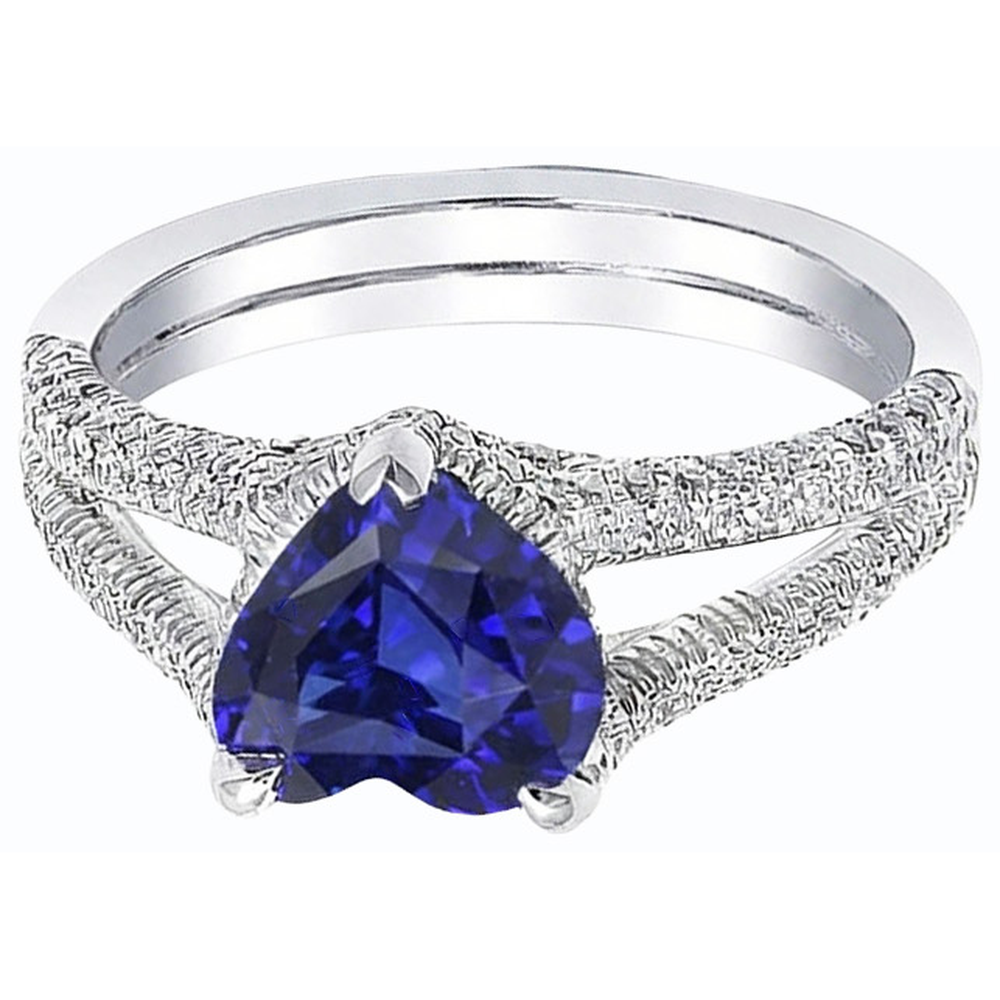 Anello di fidanzamento con diamante incastonato con zaffiro blu naturale taglio a cuore 4 carati