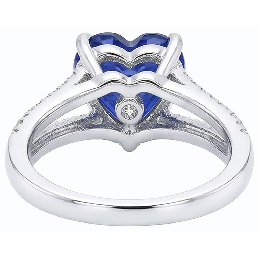 Anello di fidanzamento con diamante incastonato con zaffiro blu naturale taglio a cuore 4 carati